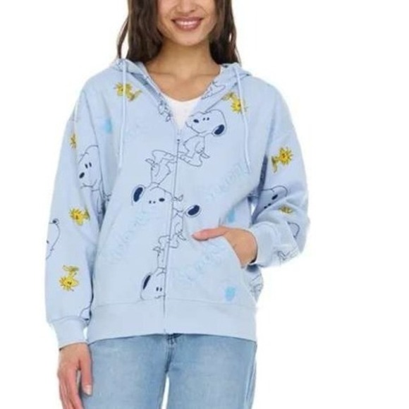 Snoopy & Woodstock Full Zip Hoodie, Peanuts Characters, Blue, Women's XL / #9140 - Picture 1 of 7